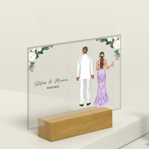 Personalisiertes Acryl-Glas ''Hochzeitspaar Blumen"